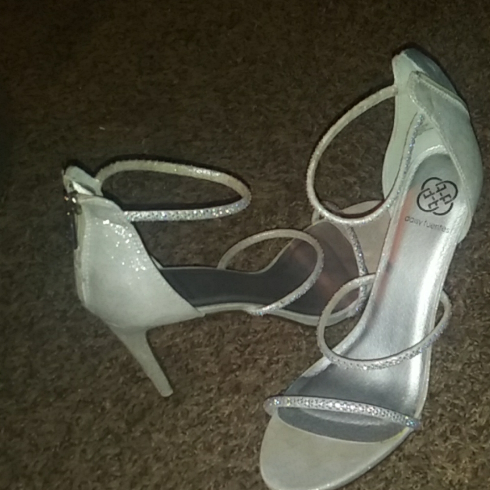 Silver sparkled strapped heels